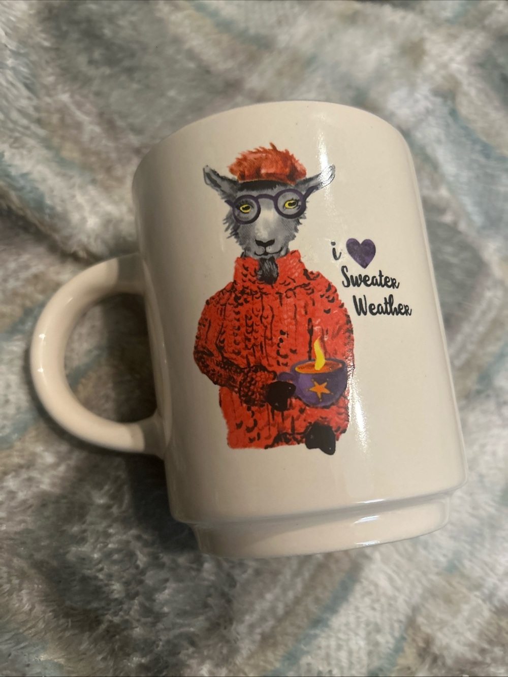 White‎ Mug with Red Sweater Goat Graphic